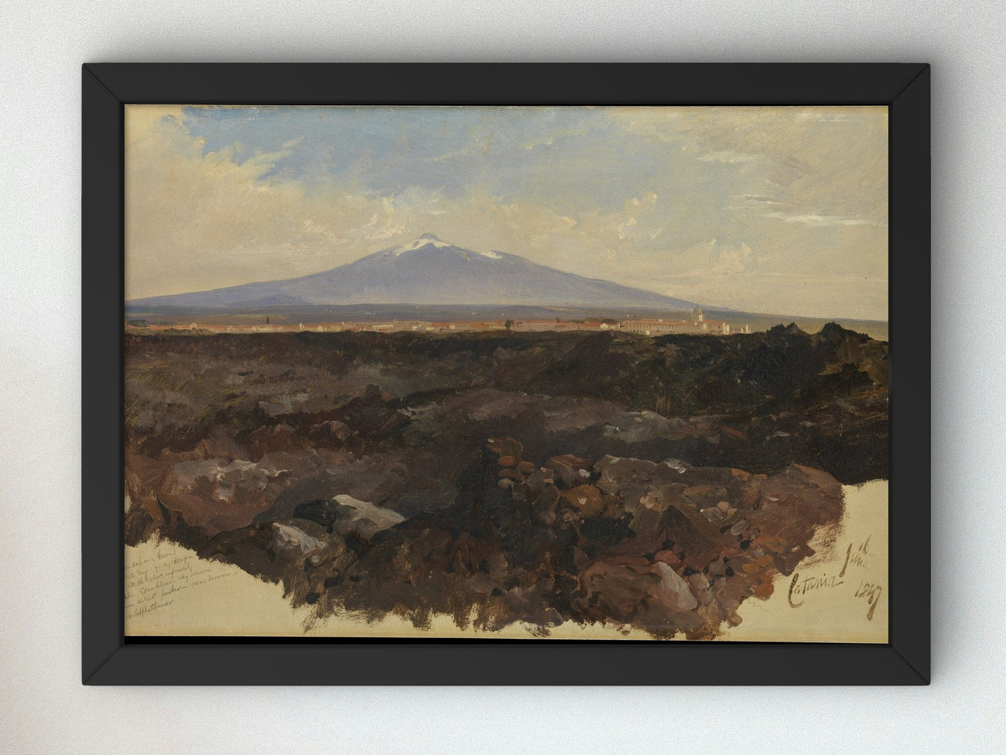 Catania and Mount Etna by Edward Lear 1847, Wall Art Print, Fine Art Reproduction, Museum Quality Decor, Poster