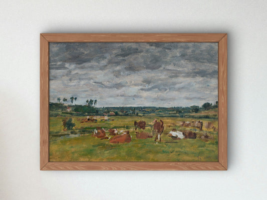 Landscape with Cows by Eugène Boudin 1881, Wall Art Print, Fine Art Reproduction, Museum Quality Decor, Poster