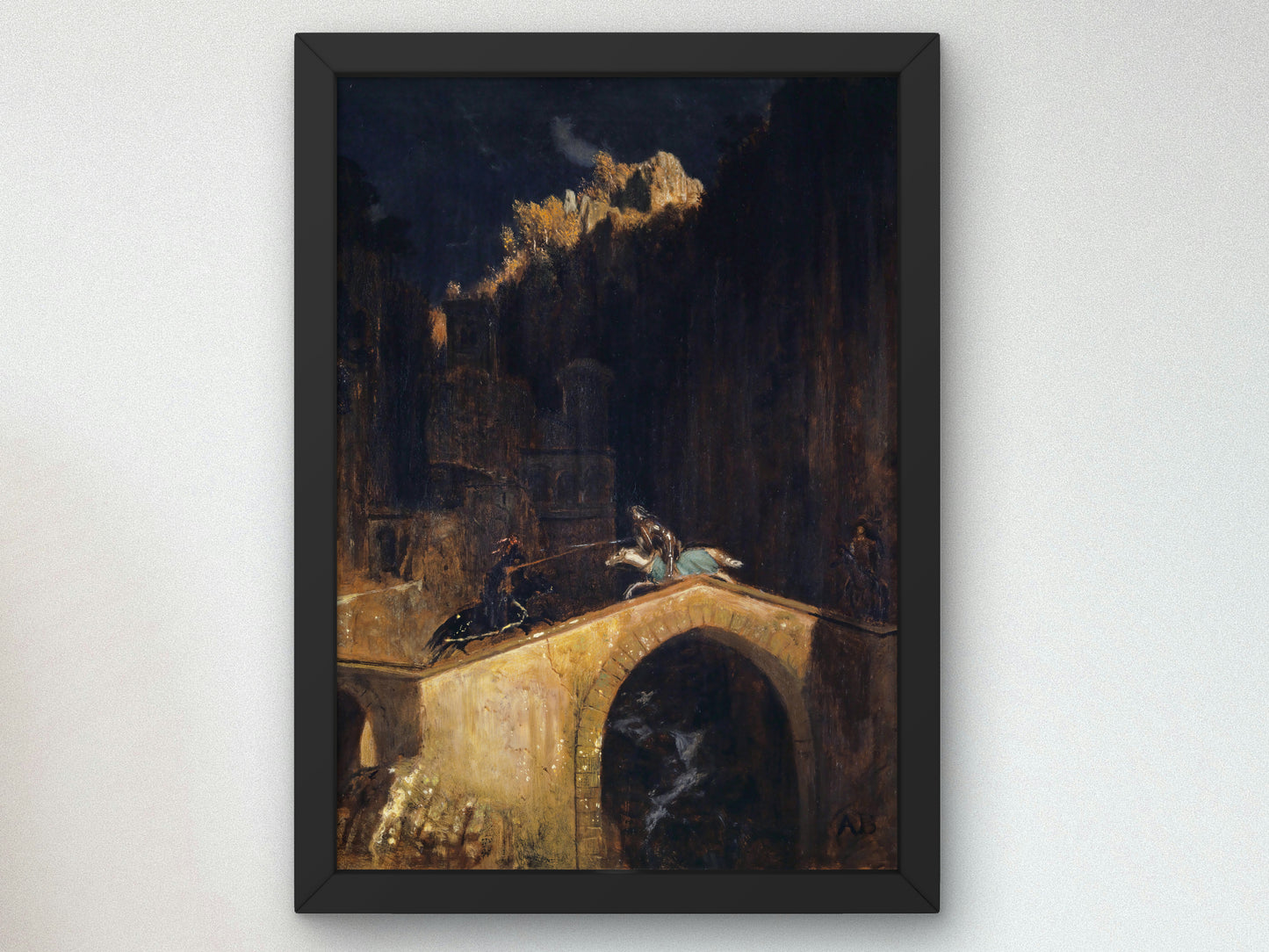 The Fight on the Bridge by Arnold Böcklin 1882, Wall Art Print, Fine Art Reproduction, Museum Quality Decor, Poster