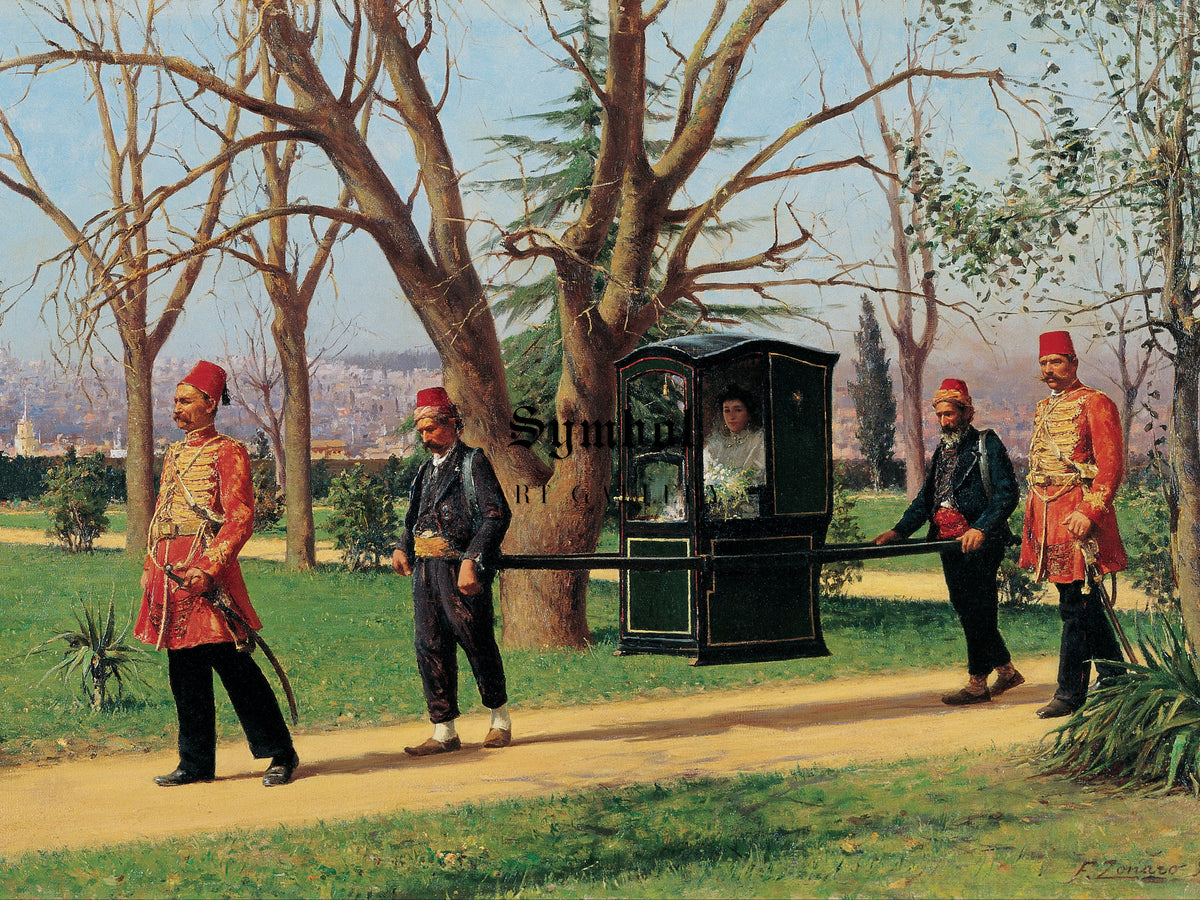 The Daughter of the English Ambassador Riding in a Palanquin by Fausto Zonaro, Wall Art Print, Fine Art Reproduction, Museum Quality Decor