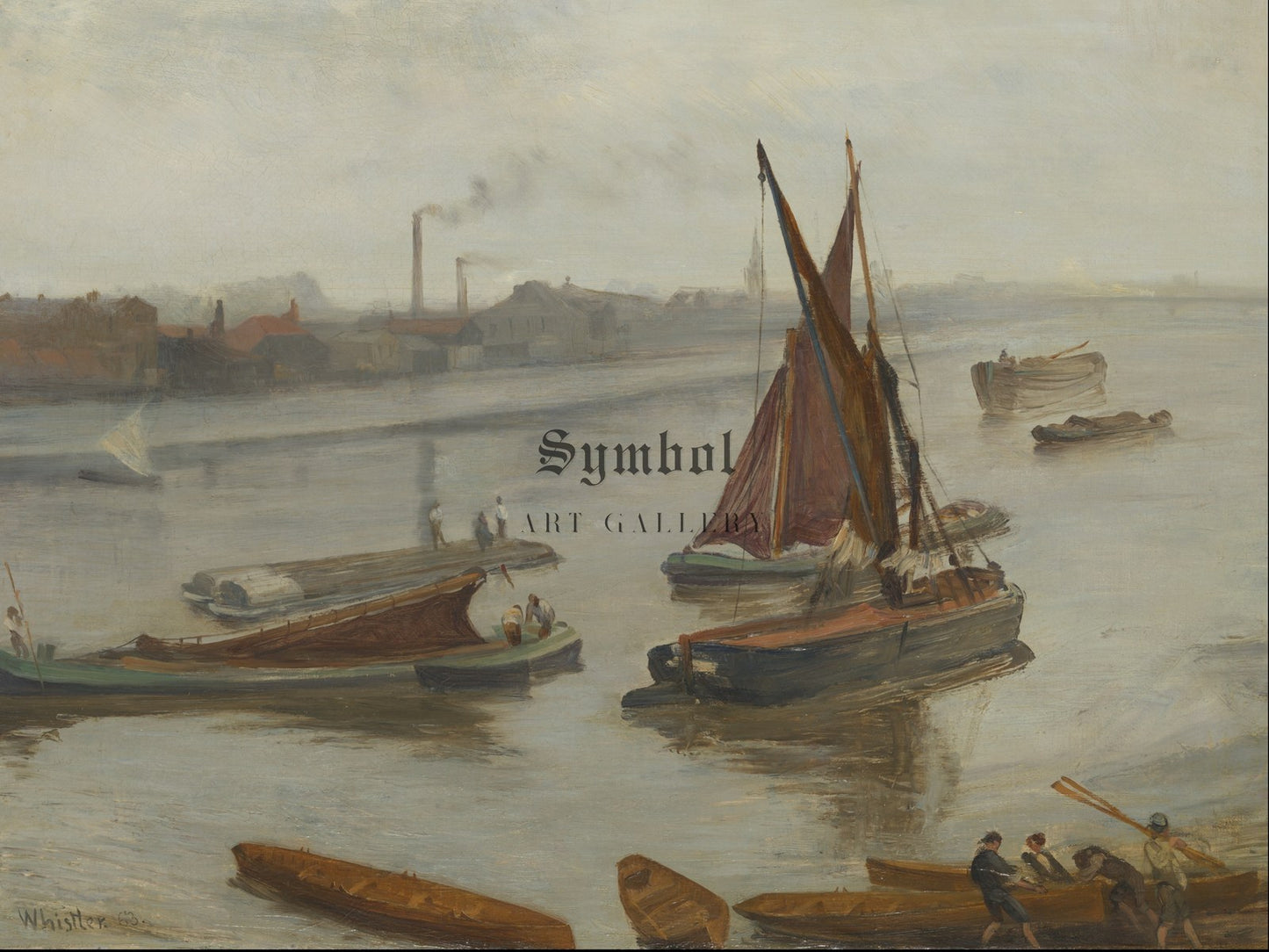 Grey and Silver Old Battersea Reach by James McNeill Whistler 1863, Wall Art Print, Fine Art Reproduction, Museum Quality Decor, Poster