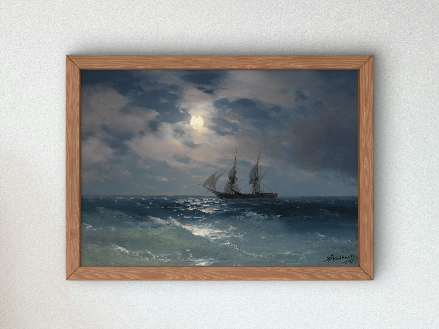 The Brig Mercury in Moonlight by Ivan Konstantinovich Aivazovsky 1874, Wall Art Print, Fine Art Reproduction, Museum Quality Decor, Poster