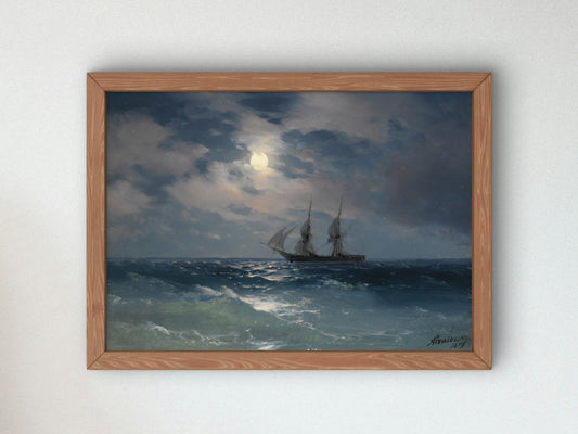The Brig Mercury in Moonlight by Ivan Konstantinovich Aivazovsky 1874, Wall Art Print, Fine Art Reproduction, Museum Quality Decor, Poster