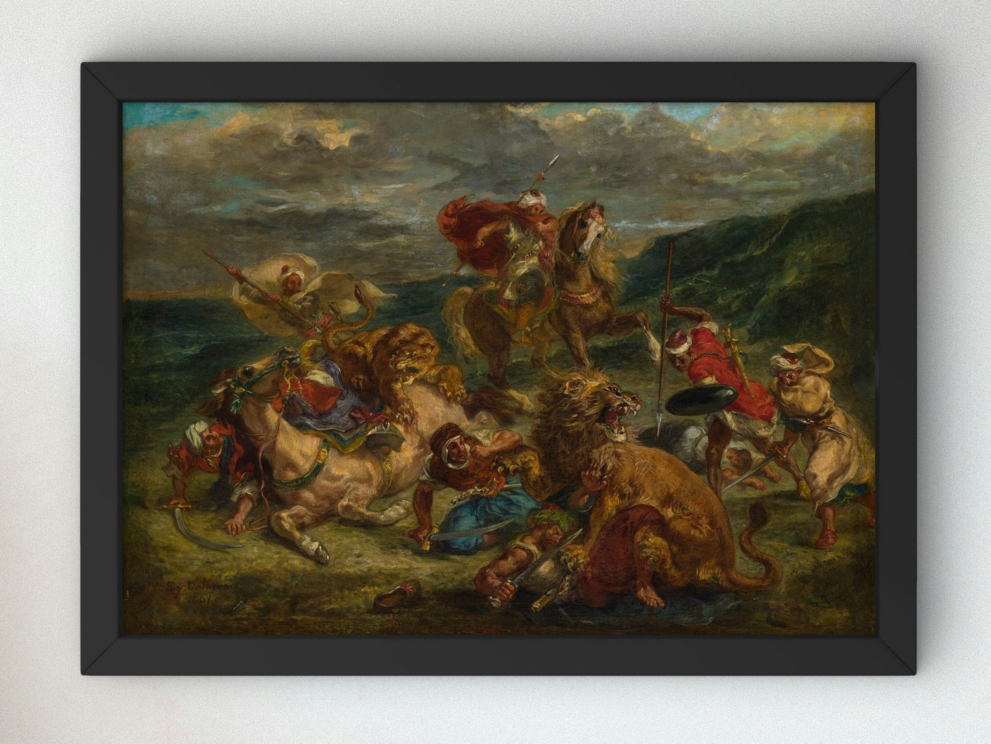 Lion Hunt by Eugène Delacroix 1860, Wall Art Print, Fine Art Reproduction, Museum Quality Decor, Poster