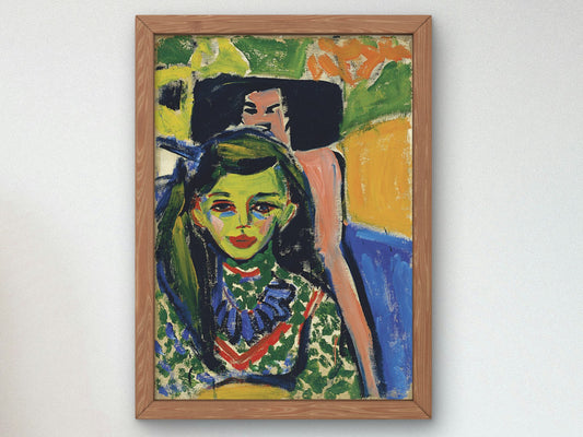 Fränzi in Front of Carved Chair by Ernst Ludwig Kirchner 1910, Wall Art Print, Fine Art Reproduction, Museum Quality Decor, Poster