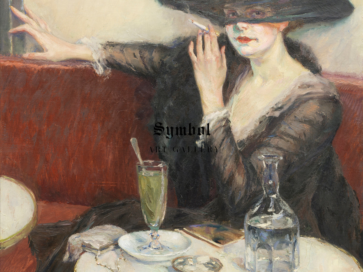 In the Café by Edward Cucuel 1910, Wall Art Print, Fine Art Reproduction, Museum Quality Decor, Poster