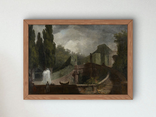 The Grand Staircase of the Villa d'Este at Tivoli by Jean Honoré Fragonard 1760, Wall Art Print, Fine Art Reproduction, Museum Quality Decor