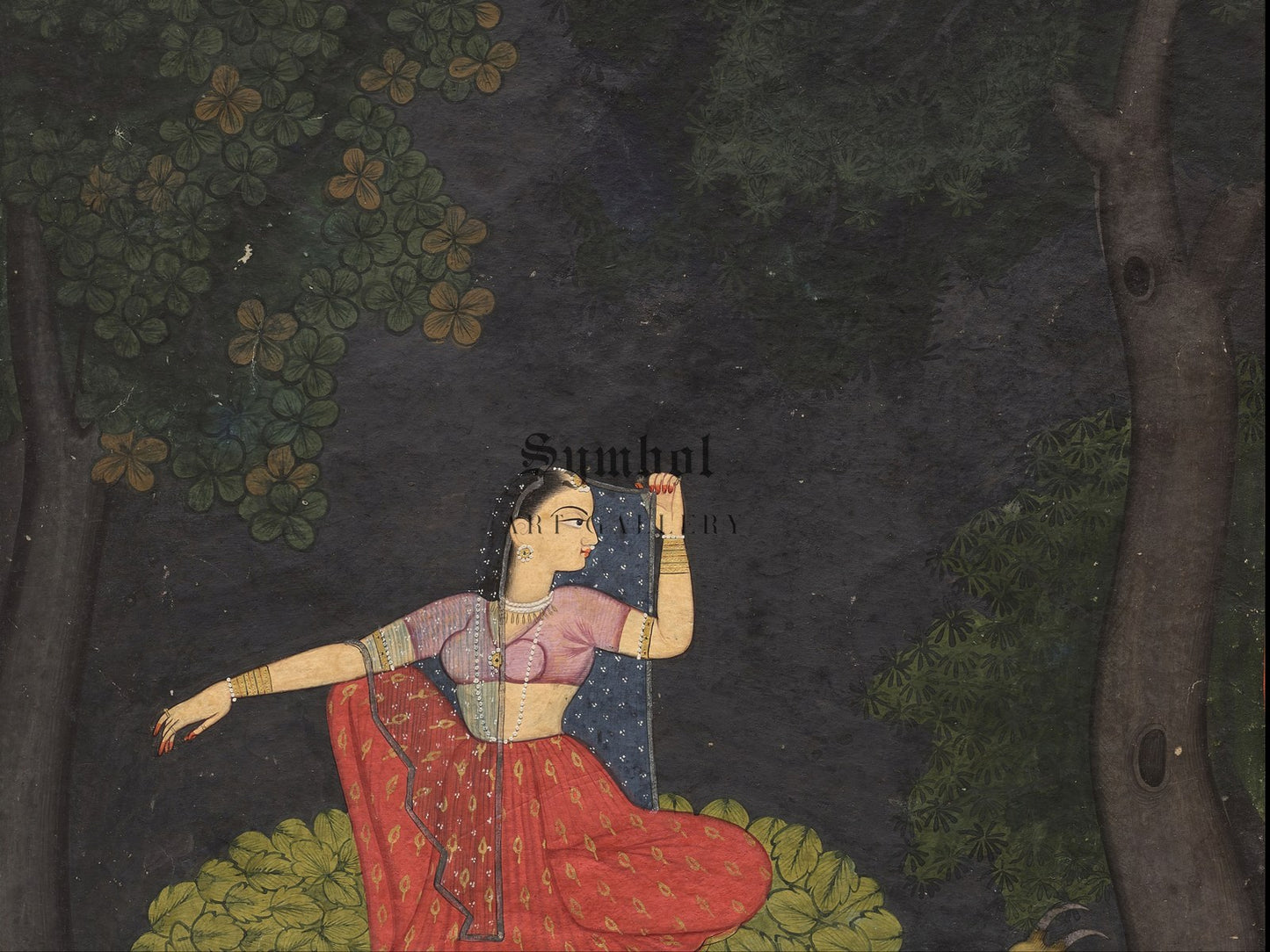 A Heroine Waiting for Her Paramour Vasakasajja Nayika from a Nurpur Rasikapriya by Unknown Indian artist 1750, Wall Art Print