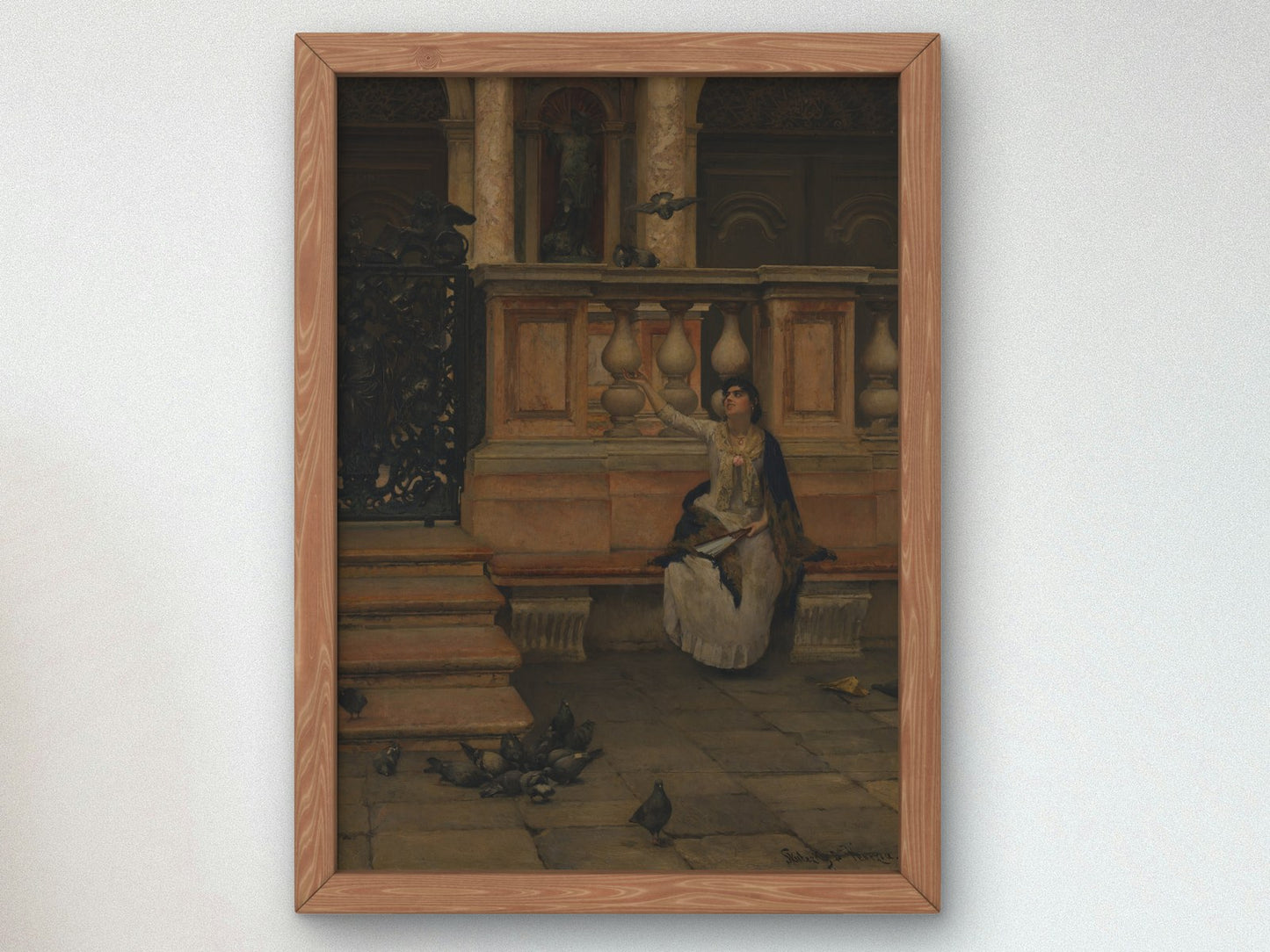 Lady with Pigeons by Dominik Skutecký 1894, Wall Art Print, Fine Art Reproduction, Museum Quality Decor, Poster