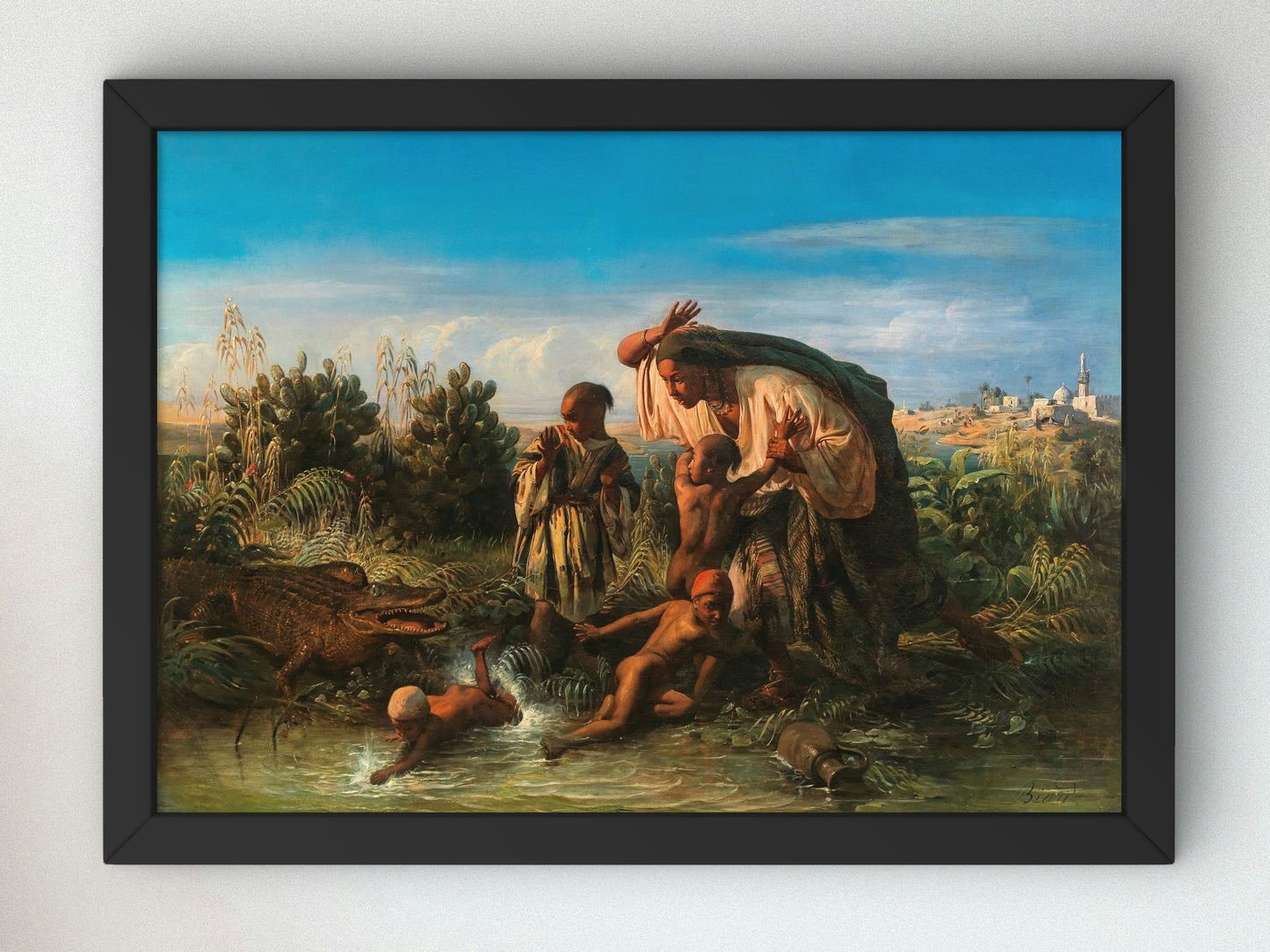 Scene on the Nile, a Family is Attacked by a Crocodile by Francois Auguste Biard, Wall Art Print, Fine Art Reproduction, Museum Quality
