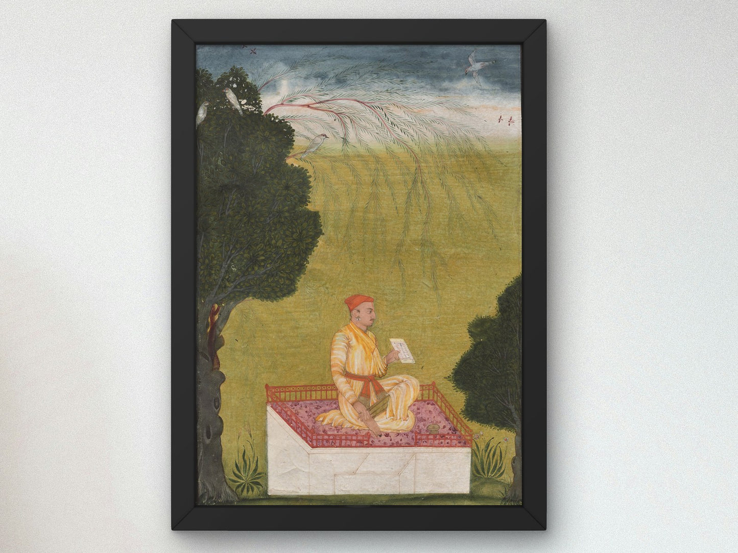 Raja Dilip Singh of Guler on a Dais by Unknown Pahari School artist 1707, Wall Art Print, Fine Art Reproduction, Museum Quality Decor