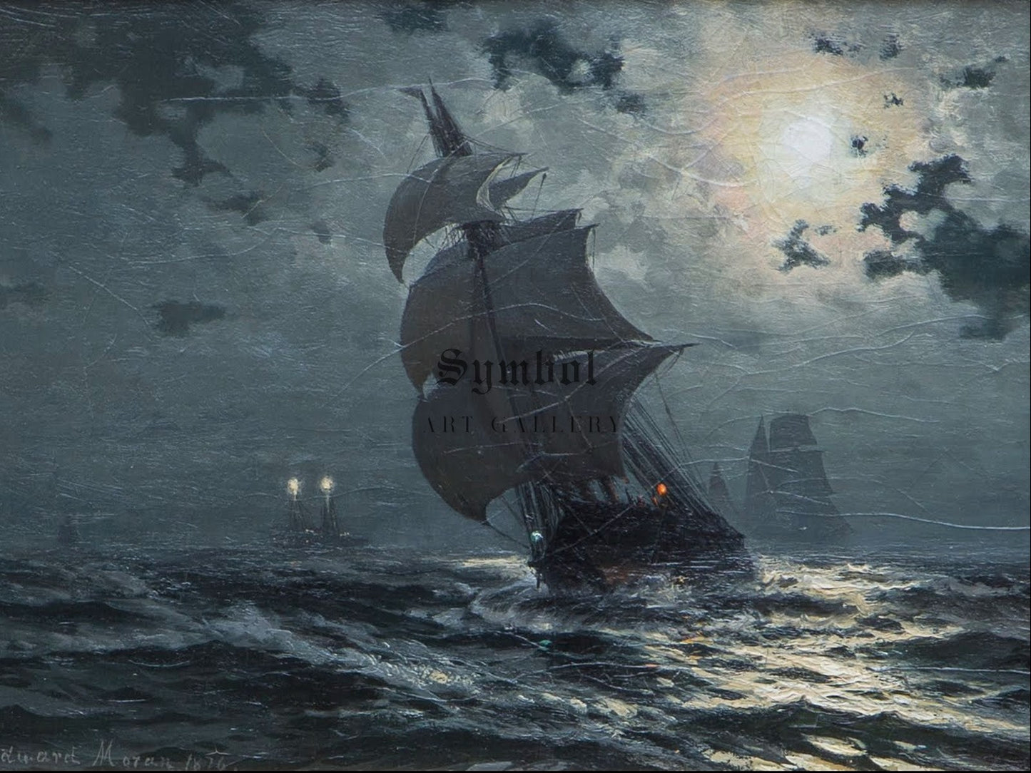 Moonlight on New York Bay by Edward Moran 1876, Wall Art Print, Fine Art Reproduction, Museum Quality Decor, Poster