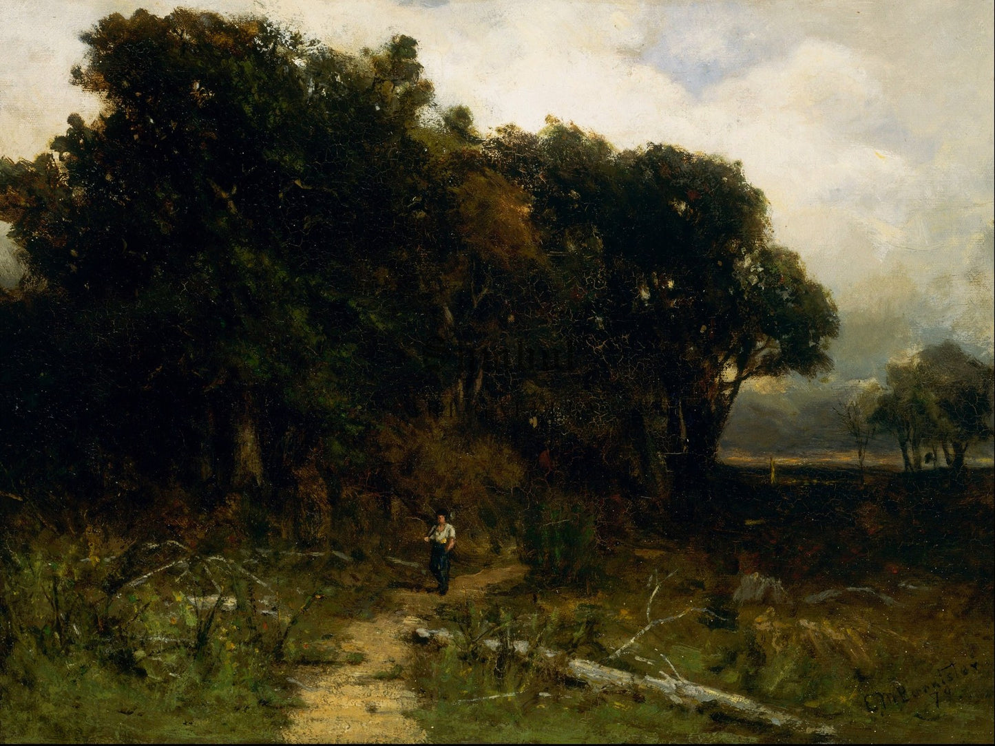 Landscape with Woodcutter on Path by Edward Mitchell Bannister 1879, Wall Art Print, Fine Art Reproduction, Museum Quality Decor, Poster