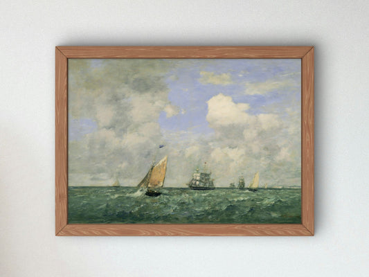 Ships and Sailing Boats Leaving Le Havre by Eugène Boudin 1887, Wall Art Print, Fine Art Reproduction, Museum Quality Decor, Poster