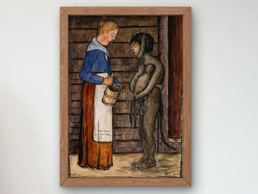 The Farmer's Wife and Poor Devil by Hugo Simberg 1899, Wall Art Print, Fine Art Reproduction, Museum Quality Decor, Poster
