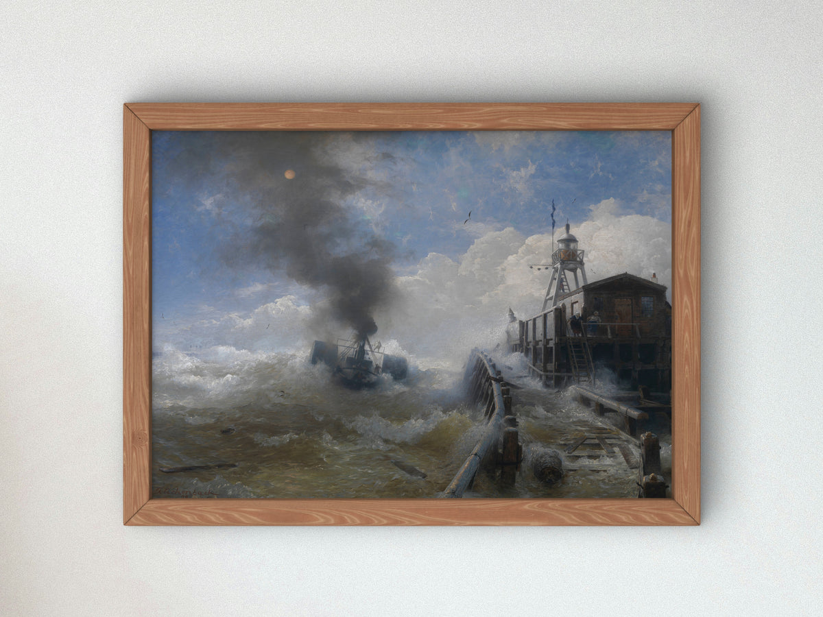 A Tug Leaving the Port of Ostend by Andreas Achenbach 1878, Wall Art Print, Fine Art Reproduction, Museum Quality Decor, Poster
