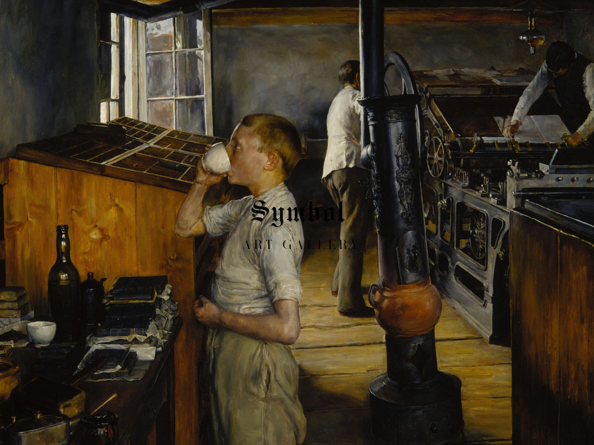 The Village Printing Shop by Charles Frederick Ulrich 1884, Wall Art Print, Fine Art Reproduction, Museum Quality Decor, Poster