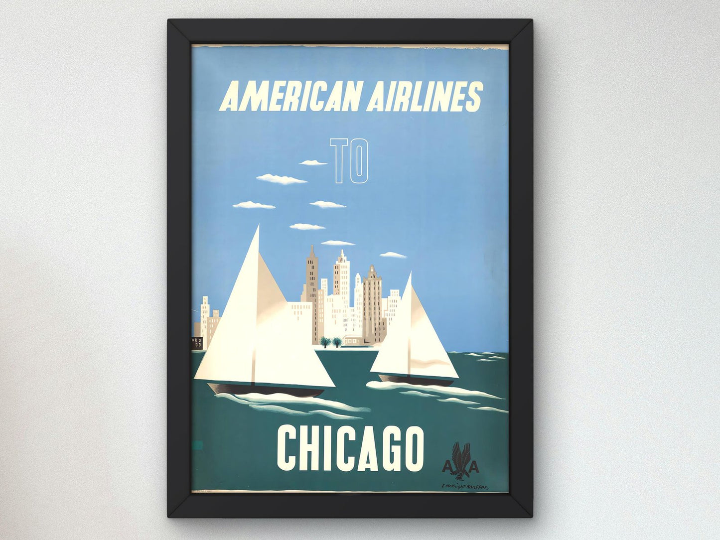 American Airlines to Chicago by Edward McKnight Kauffer, 1947, Art Deco and American Modernism, fine art print