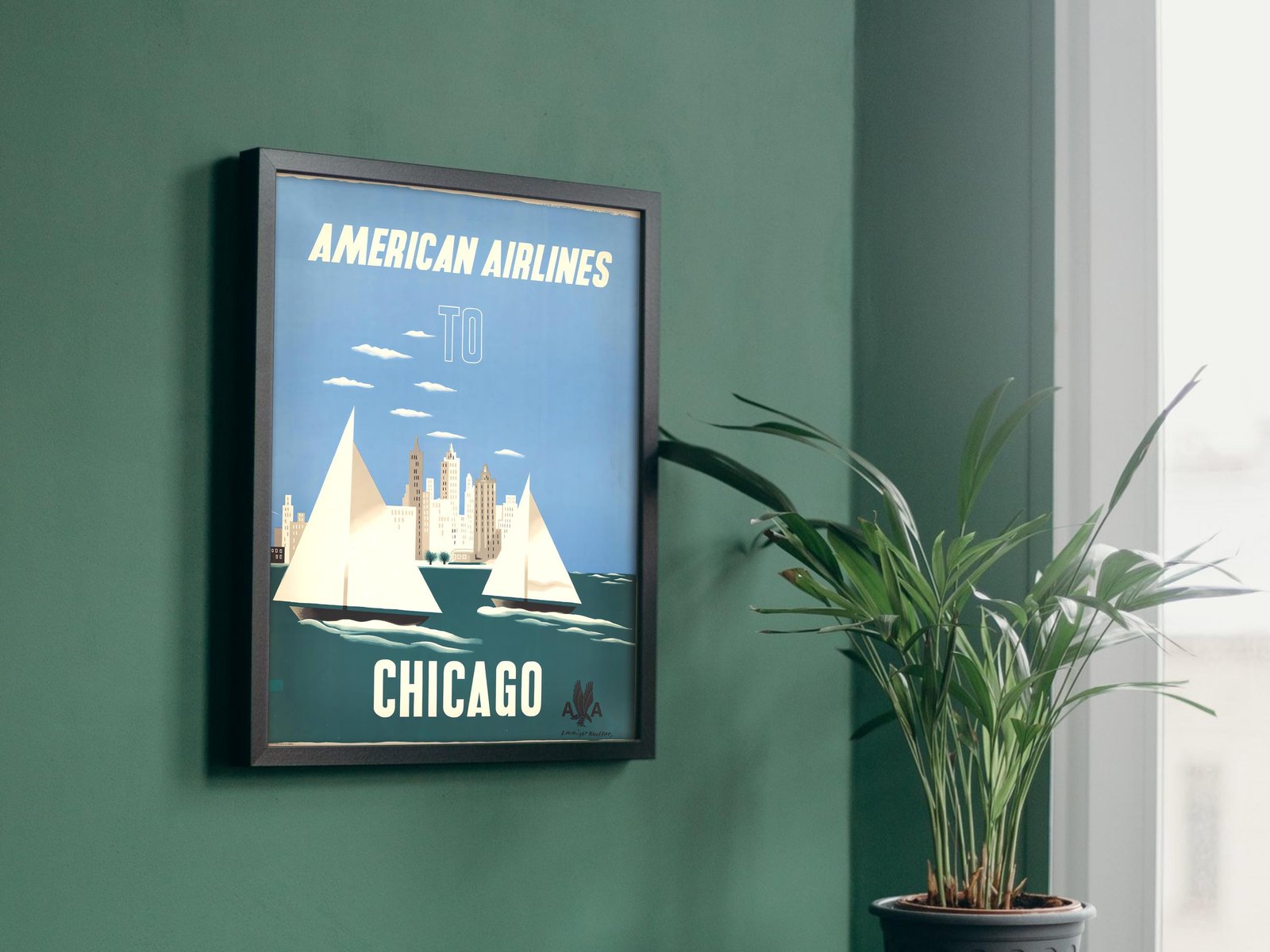 American Airlines to Chicago by Edward McKnight Kauffer, 1947, Art Deco and American Modernism, fine art print