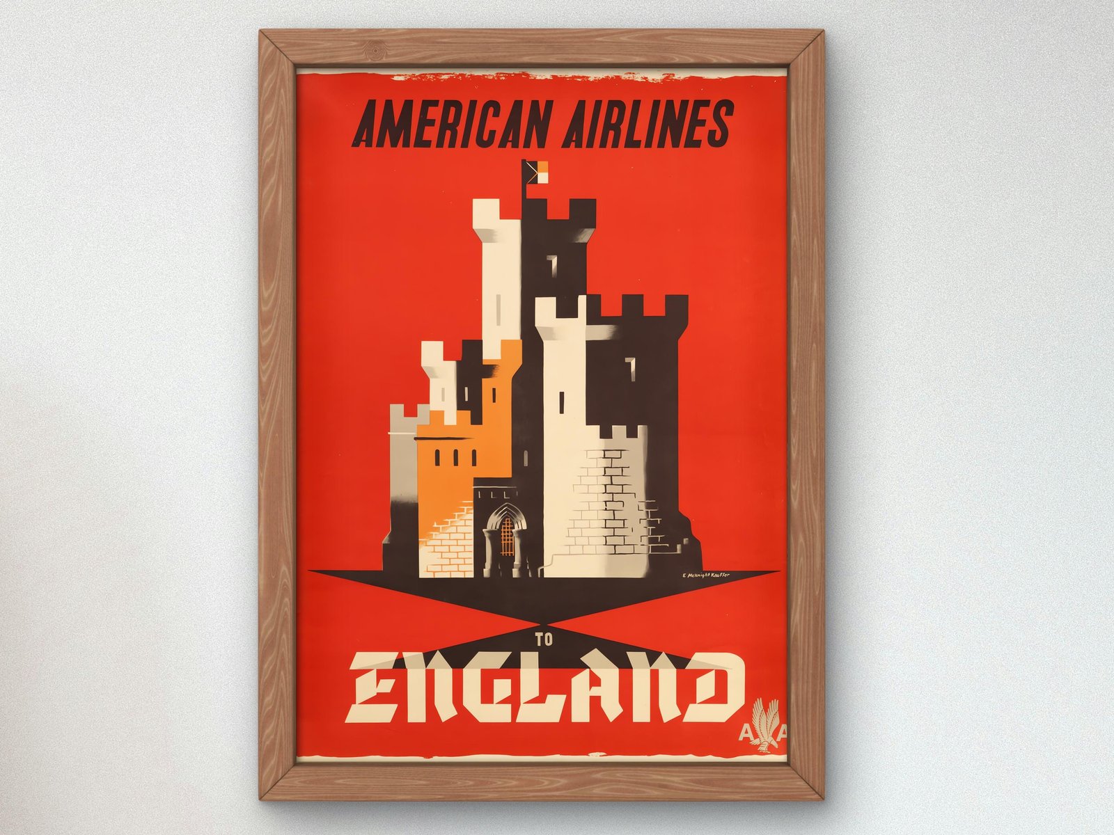 American Airlines to England by Edward McKnight Kauffer, 1950, Vintage Ads and Posters, fine art print