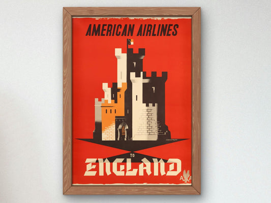 American Airlines to England by Edward McKnight Kauffer, 1950, Vintage Ads and Posters, fine art print