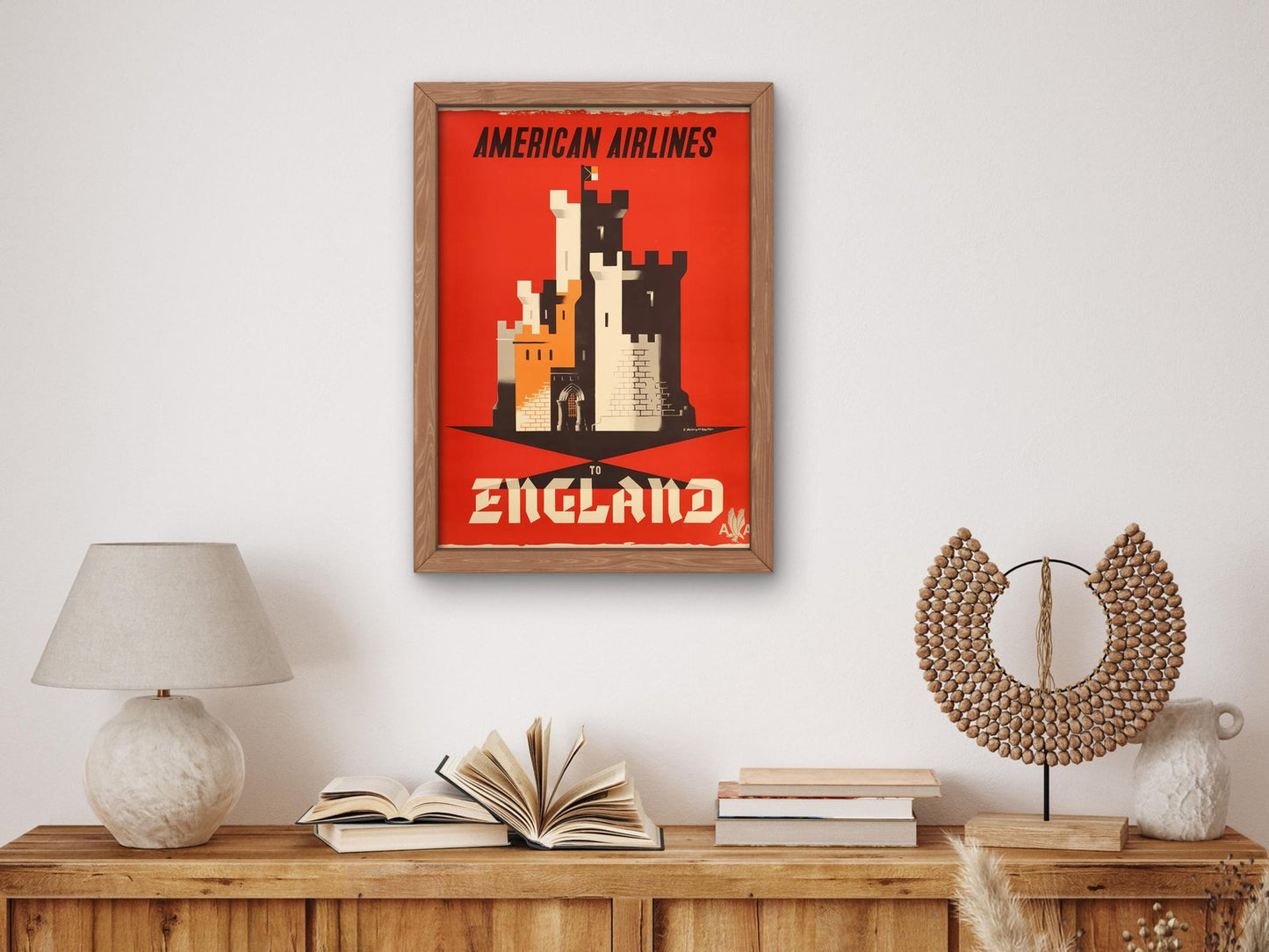 American Airlines to England by Edward McKnight Kauffer, 1950, Vintage Ads and Posters, fine art print