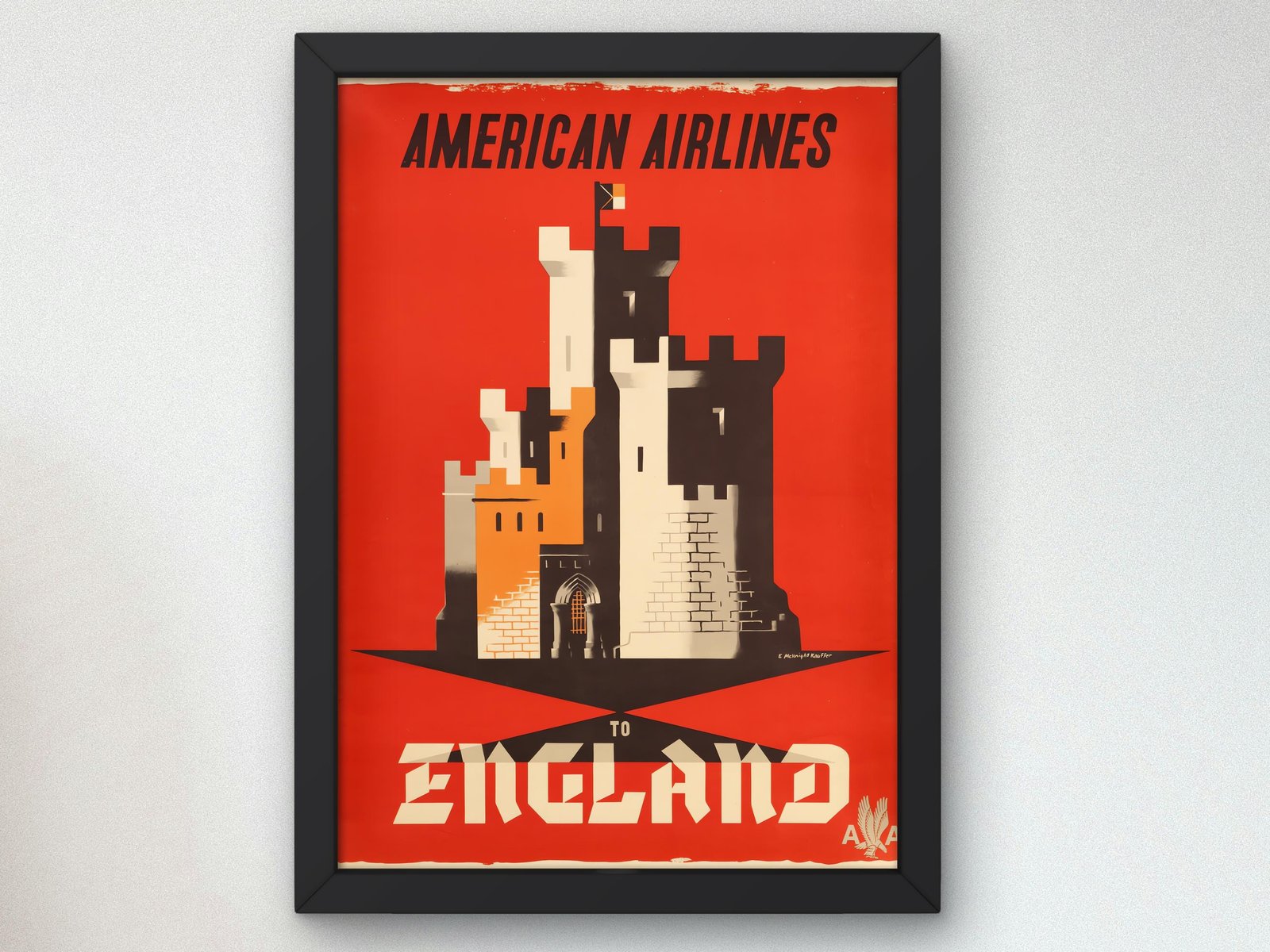 American Airlines to England by Edward McKnight Kauffer, 1950, Vintage Ads and Posters, fine art print