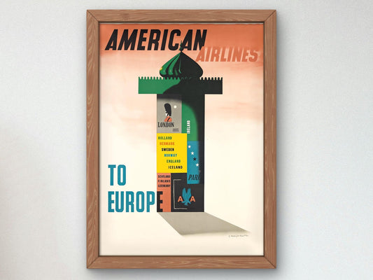 American Airlines to Europe by Edward McKnight Kauffer, 1947, Art Deco and American Modernism, fine art print