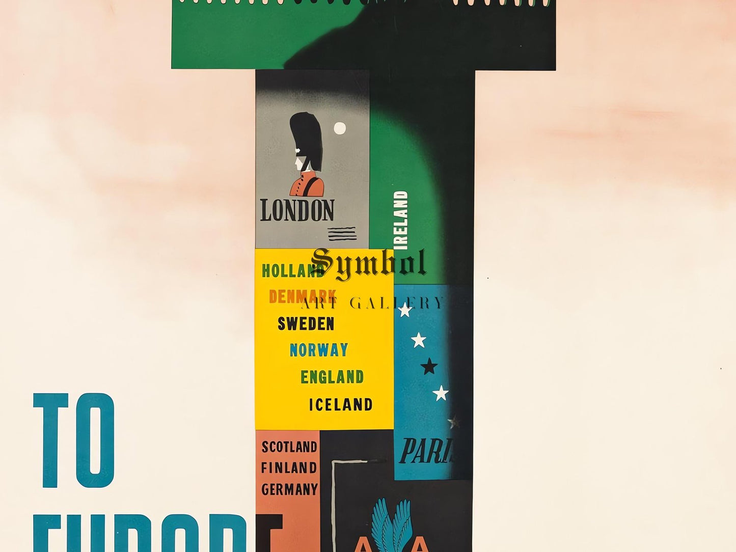 American Airlines to Europe by Edward McKnight Kauffer, 1947, Art Deco and American Modernism, fine art print
