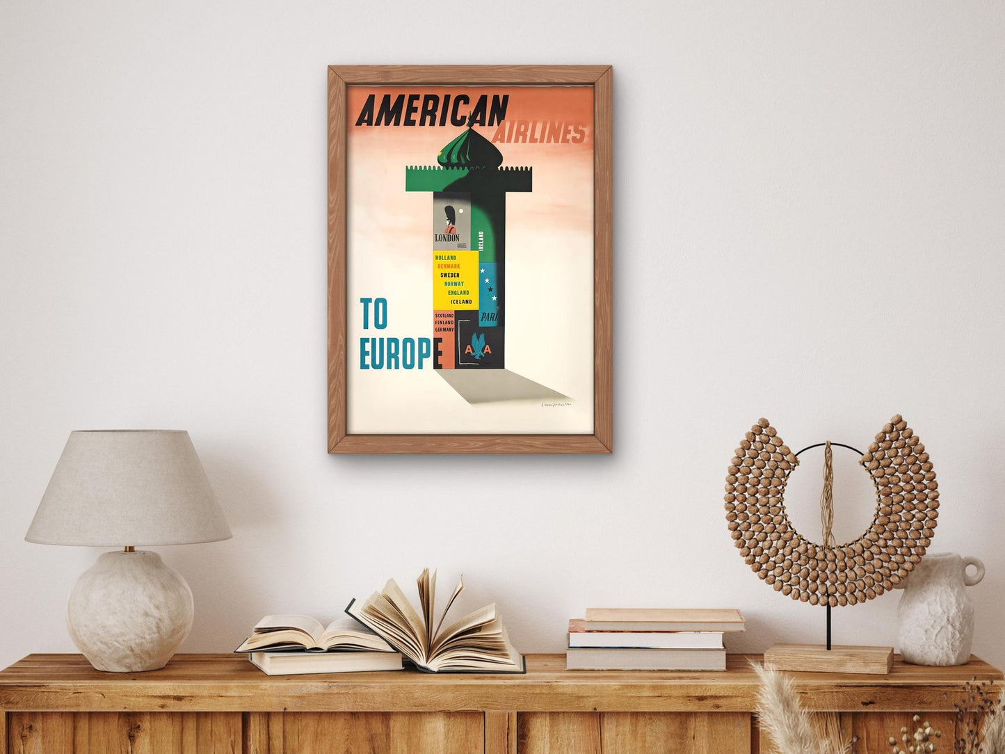 American Airlines to Europe by Edward McKnight Kauffer, 1947, Art Deco and American Modernism, fine art print