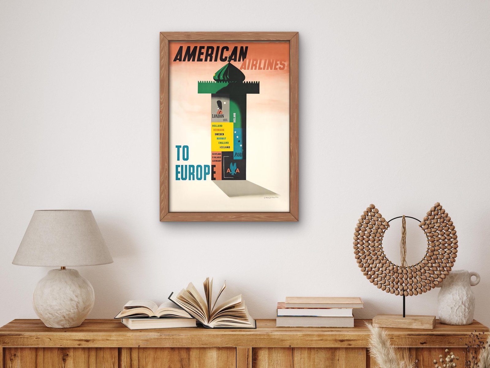 American Airlines to Europe by Edward McKnight Kauffer, 1947, Art Deco and American Modernism, fine art print