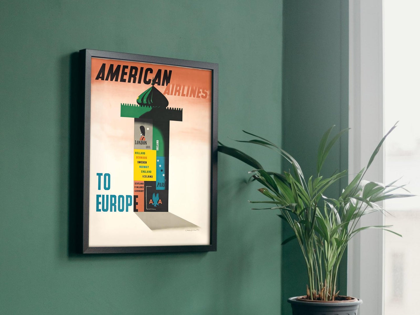 American Airlines to Europe by Edward McKnight Kauffer, 1947, Art Deco and American Modernism, fine art print