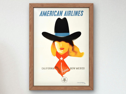 American Airlines Poster by Edward McKnight Kauffer, 1948, Vintage Ads and Posters, fine art print