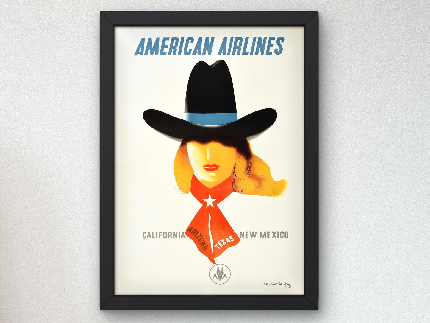 American Airlines Poster by Edward McKnight Kauffer, 1948, Vintage Ads and Posters, fine art print