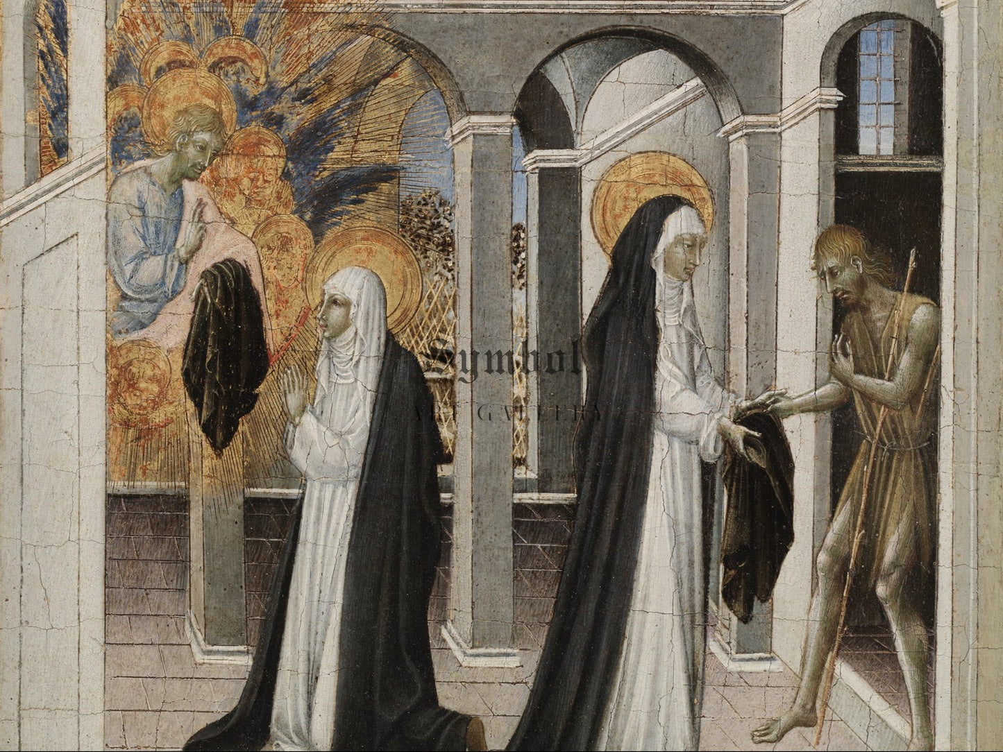 Saint Catherine of Siena and the Beggar by Giovanni di Paolo 1460, Wall Art Print, Fine Art Reproduction, Museum Quality Decor, Poster