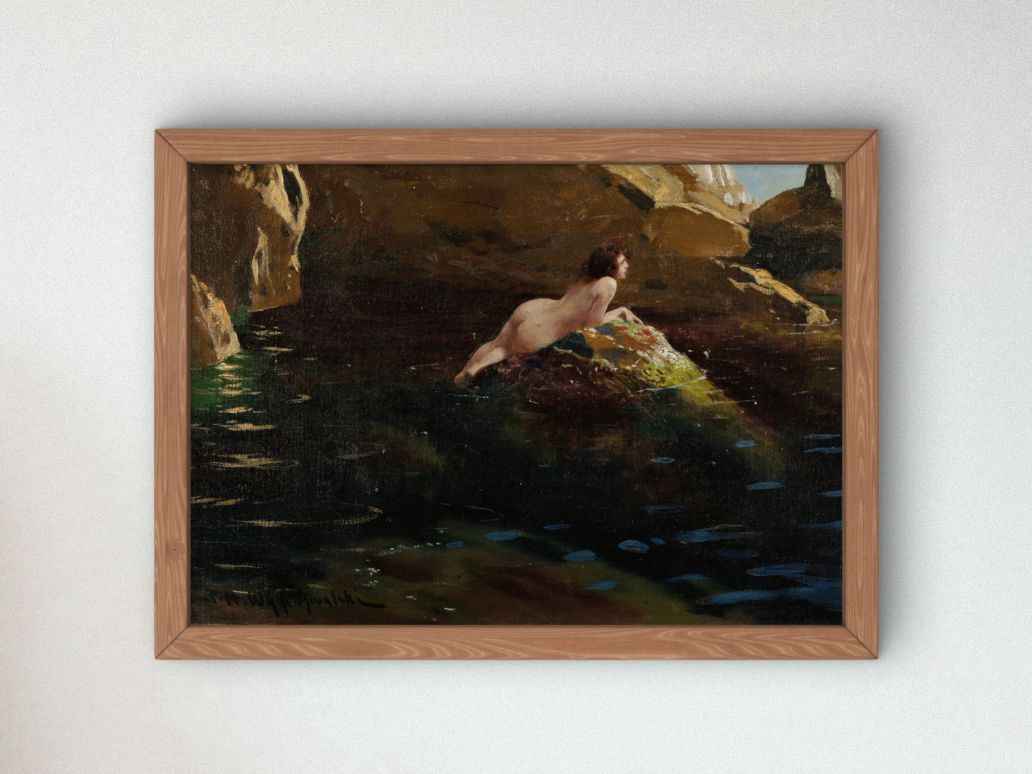 Nymph on a Rock by Feliks Michał Wygrzywalski, Wall Art Print, Fine Art Reproduction, Museum Quality Decor, Poster