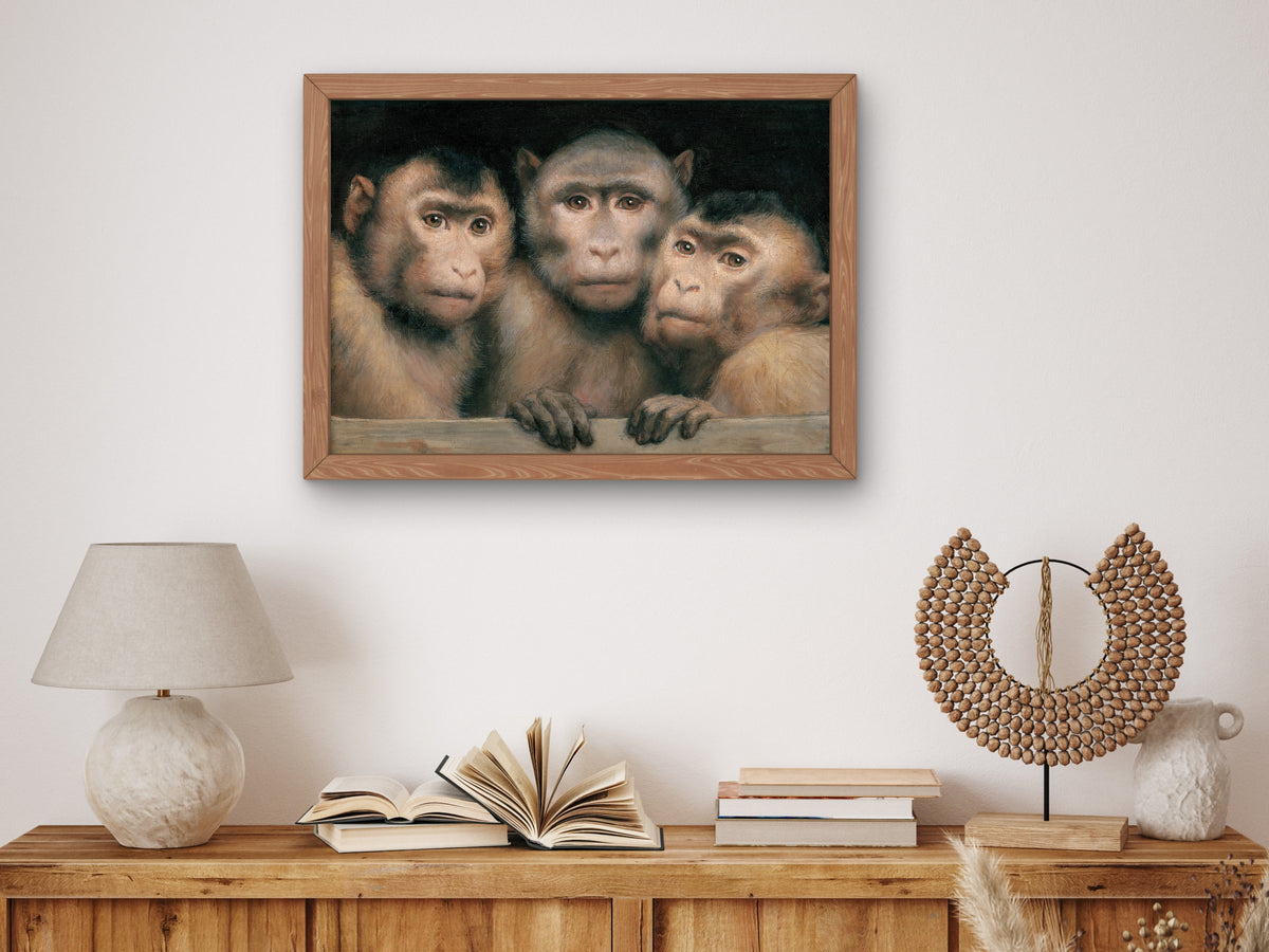 Three Monkeys by Gabriel von Max 1894, Wall Art Print, Fine Art Reproduction, Museum Quality Decor, Poster