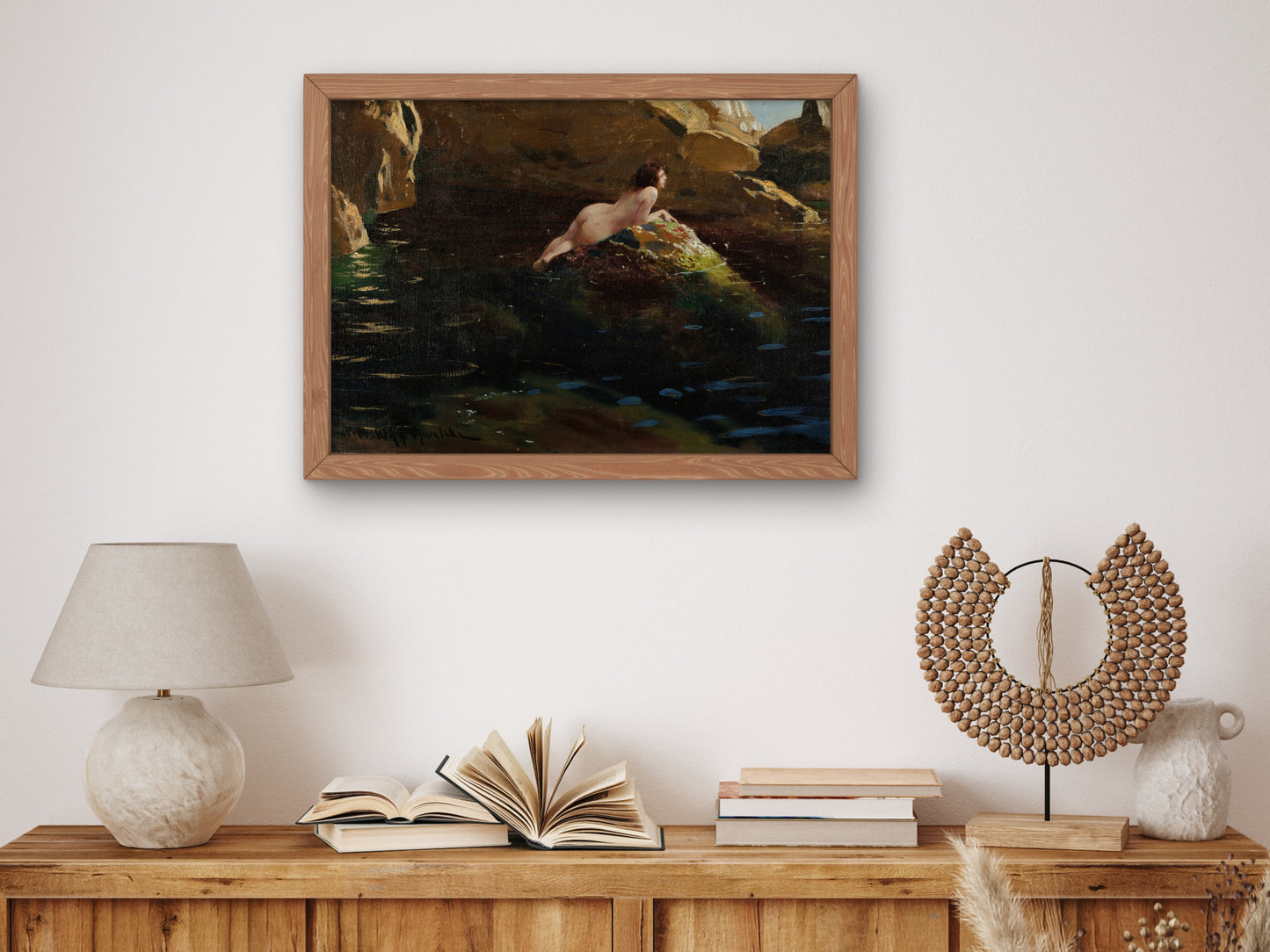 Nymph on a Rock by Feliks Michał Wygrzywalski, Wall Art Print, Fine Art Reproduction, Museum Quality Decor, Poster