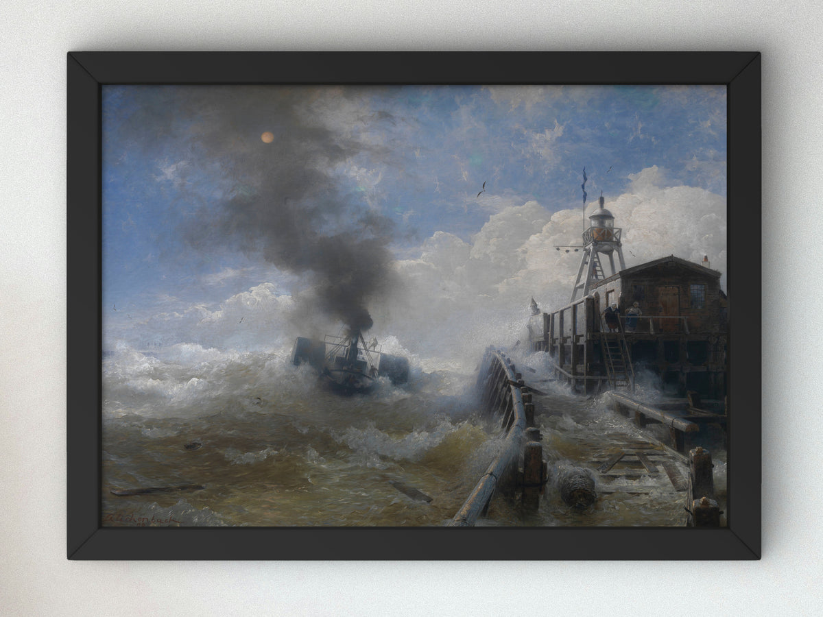 A Tug Leaving the Port of Ostend by Andreas Achenbach 1878, Wall Art Print, Fine Art Reproduction, Museum Quality Decor, Poster