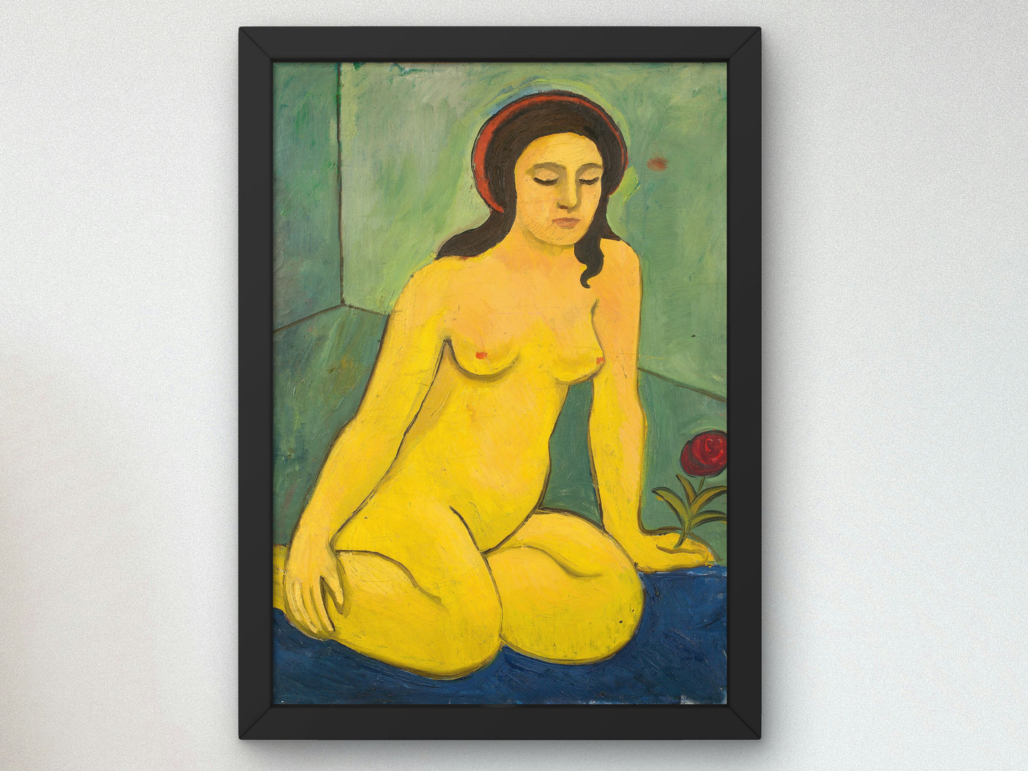 Nude Girl with Red Flower by August Macke 1911, Wall Art Print, Fine Art Reproduction, Museum Quality Decor, Poster