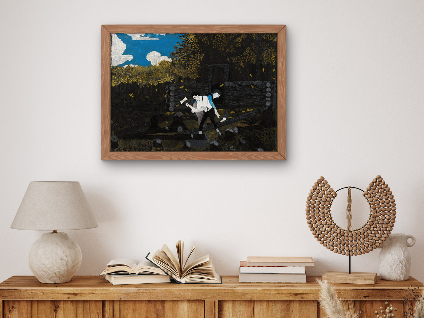 Abraham Lincoln and His Father Building Their Cabin on Pigeon Creek by Horace Pippin 1945, Wall Art Print, Fine Art Reproduction