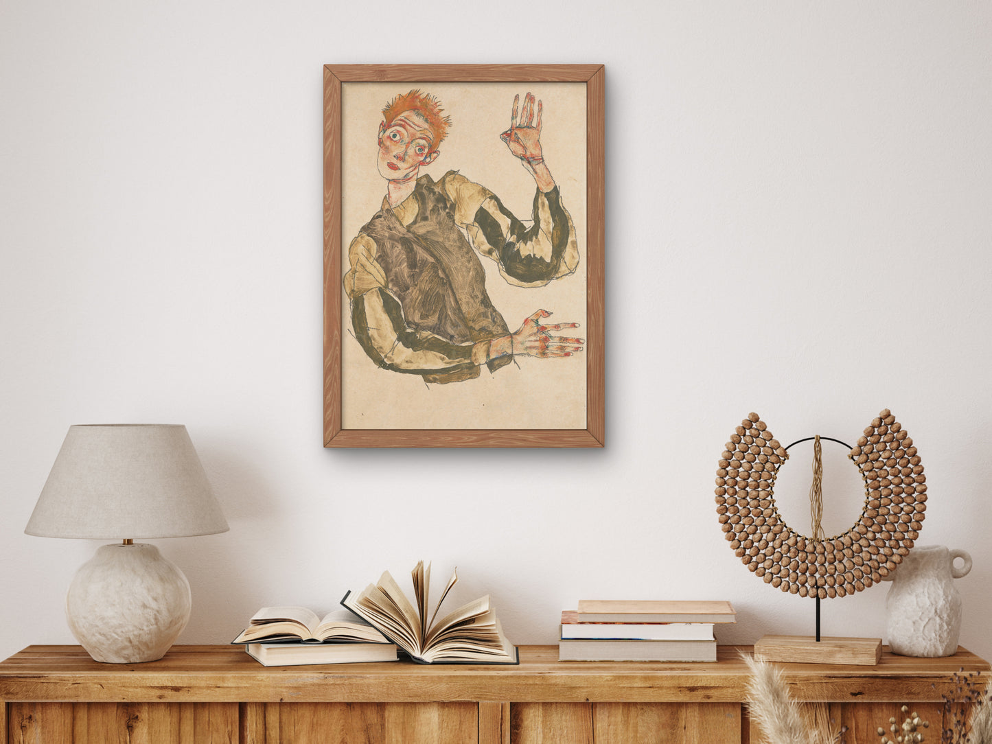 Self Portrait with Striped Armlets by Egon Schiele 1915, Wall Art Print, Fine Art Reproduction, Museum Quality Decor, Poster
