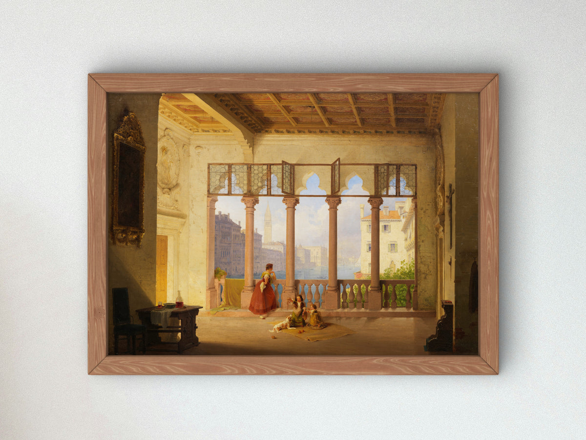 Venetian Interior with View of the Campanile and the Doge's Palace by Max Emanuel Ainmiller 1841, Wall Art Print, Fine Art Reproduction