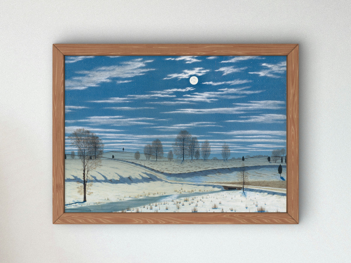 Winter Scene in Moonlight by Henry Farrer 1869, Wall Art Print, Fine Art Reproduction, Museum Quality Decor, Poster