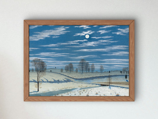 Winter Scene in Moonlight by Henry Farrer 1869, Wall Art Print, Fine Art Reproduction, Museum Quality Decor, Poster