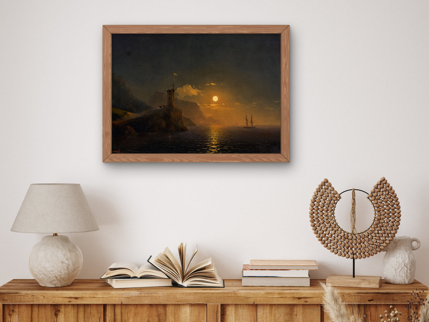 Chapel By the Coast on a Moonlit Night by Ivan Konstantinovich Aivazovsky 1851, Wall Art Print, Fine Art Reproduction, Museum Quality Decor