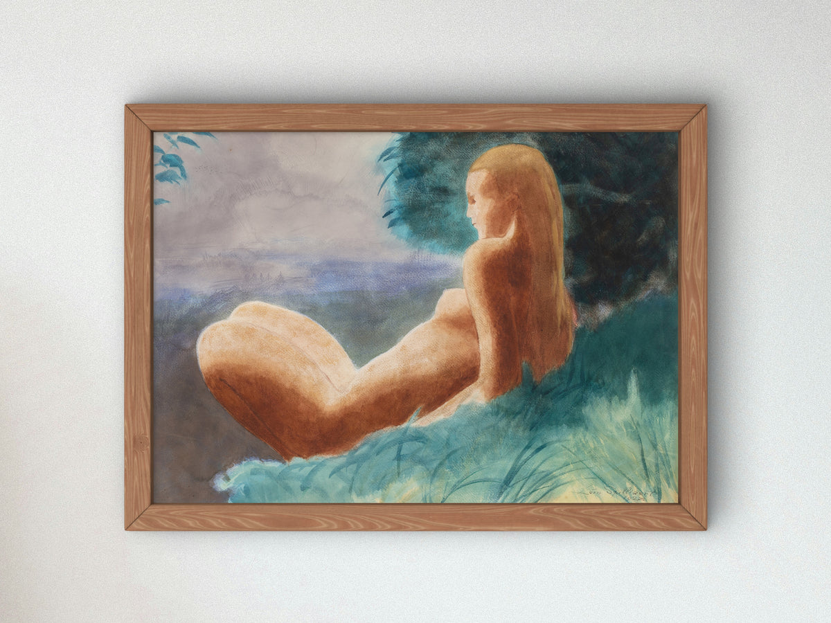 Reclining Nude in a Meadow by Léon Spilliaert 1928, Wall Art Print, Fine Art Reproduction, Museum Quality Decor, Poster