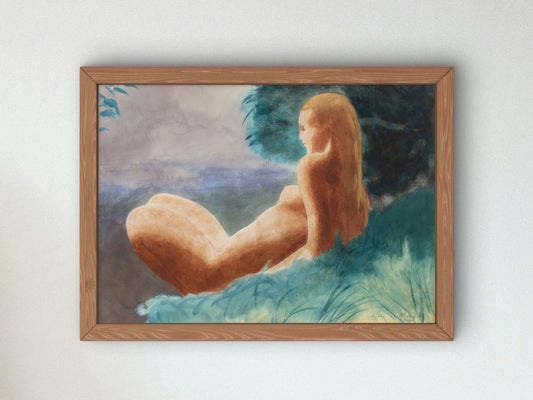 Reclining Nude in a Meadow by Léon Spilliaert 1928, Wall Art Print, Fine Art Reproduction, Museum Quality Decor, Poster
