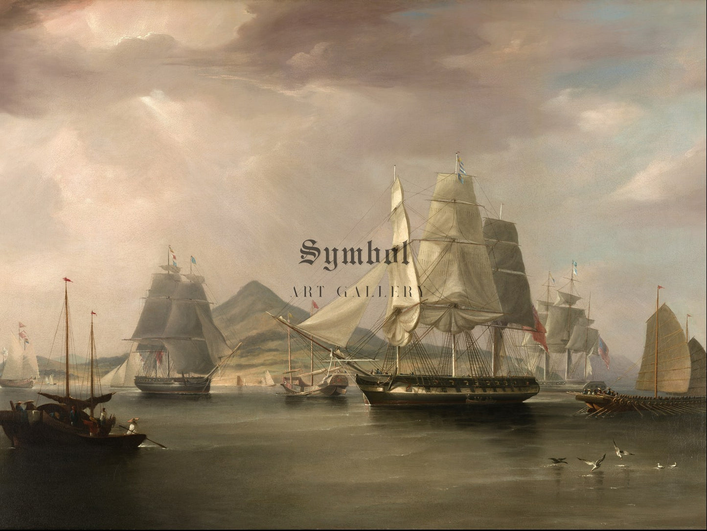 Opium Ships at Lintin China by Edward Duncan 1838, Wall Art Print, Fine Art Reproduction, Museum Quality Decor, Poster