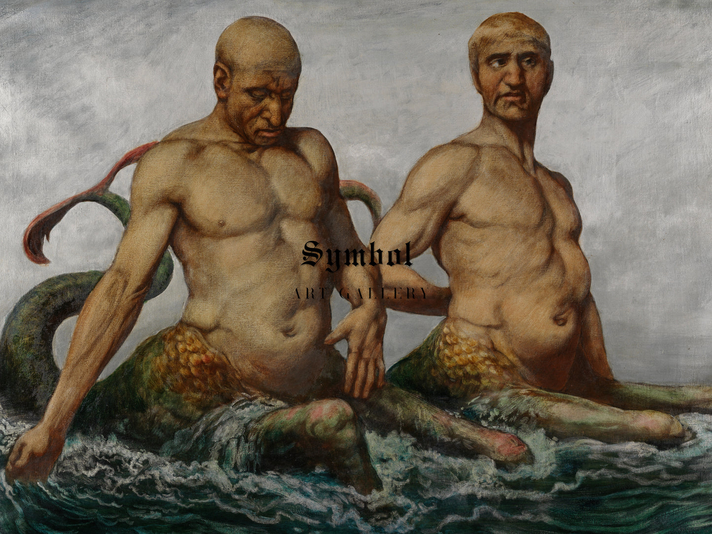 Mermen by Hans Thoma 1900, Wall Art Print, Fine Art Reproduction, Museum Quality Decor, Poster